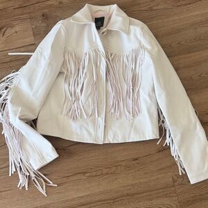 wild fable White Fringe Leather Jacket
